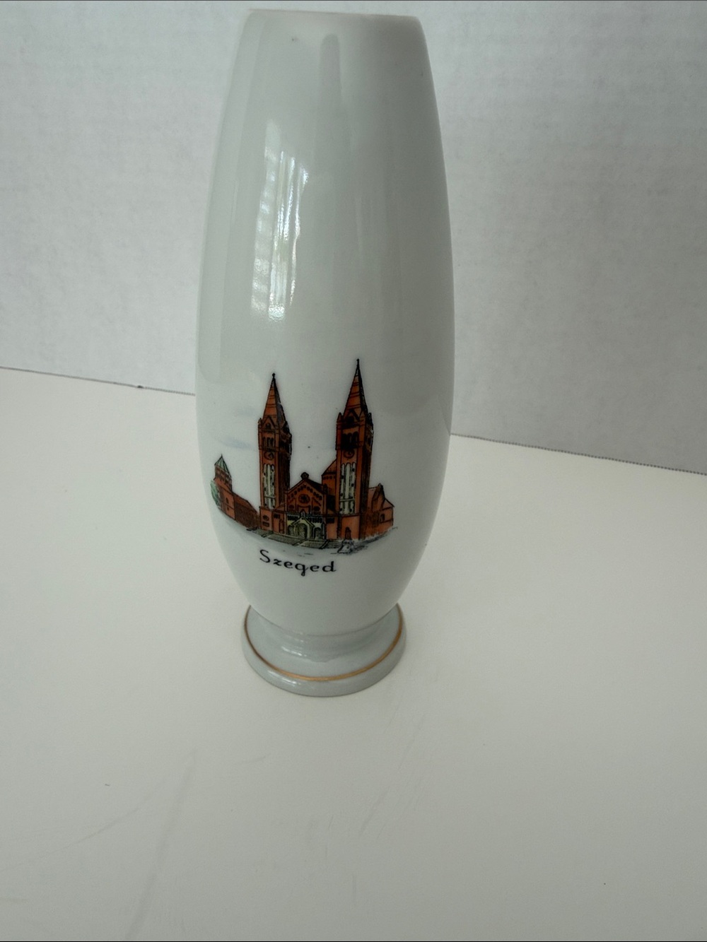 White Porcelain Szeged Decorative Vase with Brown Accent